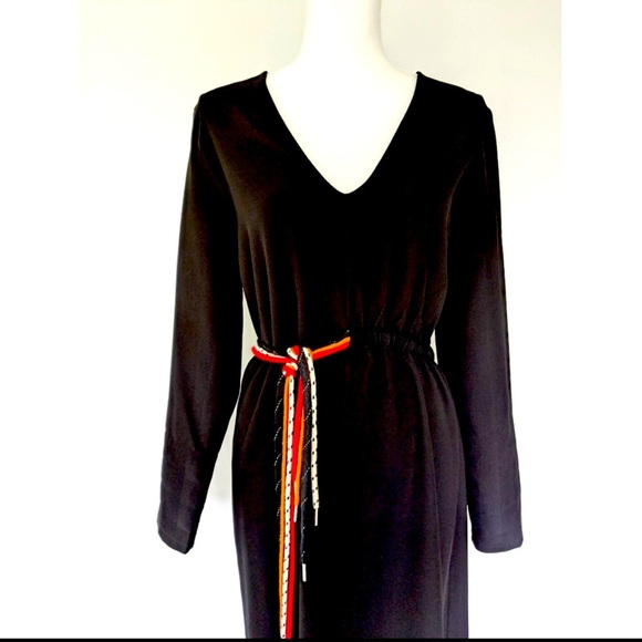 Zara black long sleeve midi dress with colorful strings - Picture 2 of 7